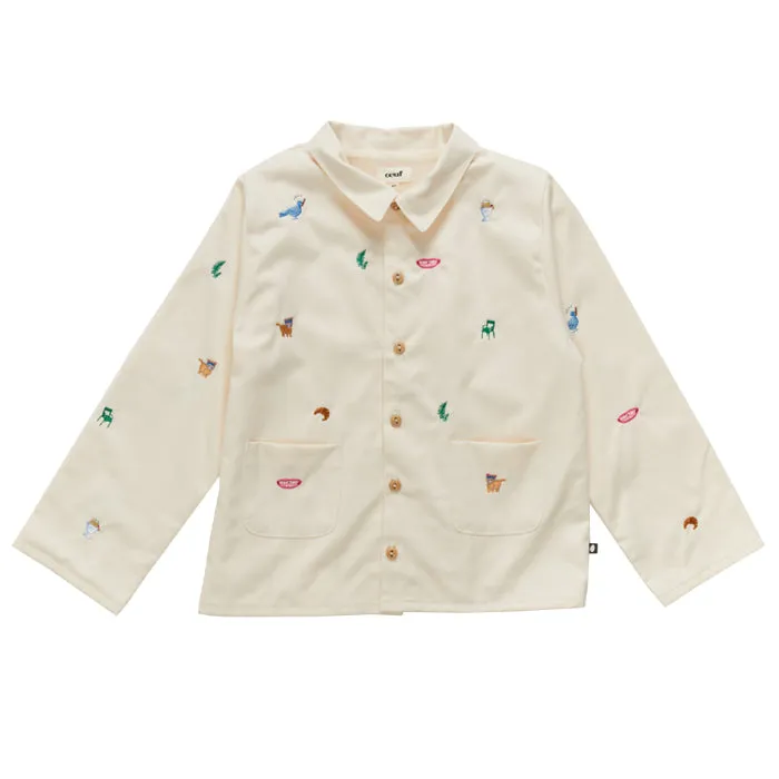 Oeuf Child Jacket Gardenia Cream With Embroidered Franglais Print