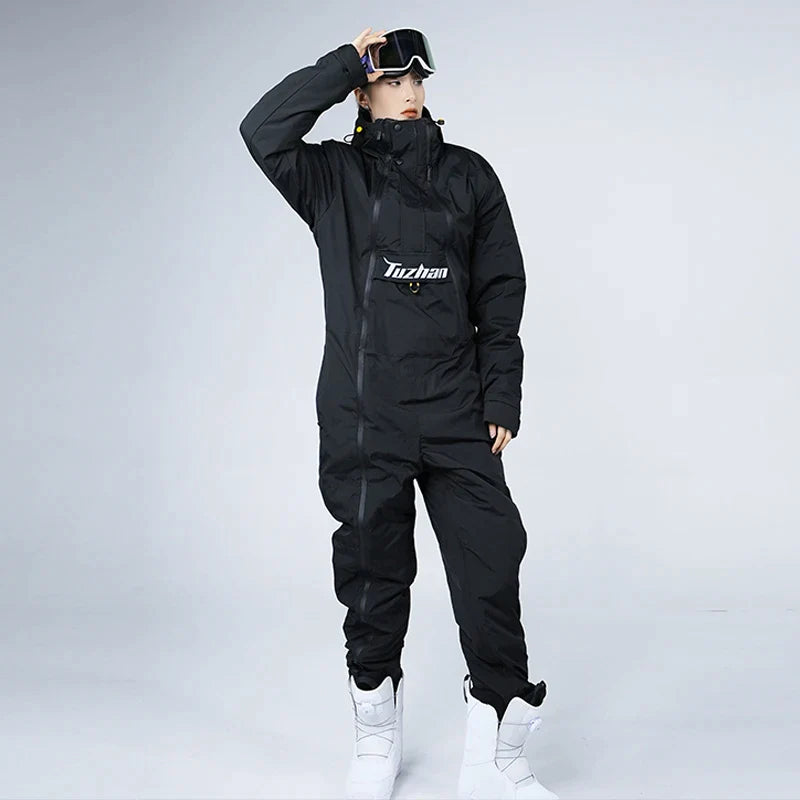 One-Piece Ski Jumpsuit Cold-Proof Men's and Women's Outdoor Waterproof Windproof Snowboarding Suit