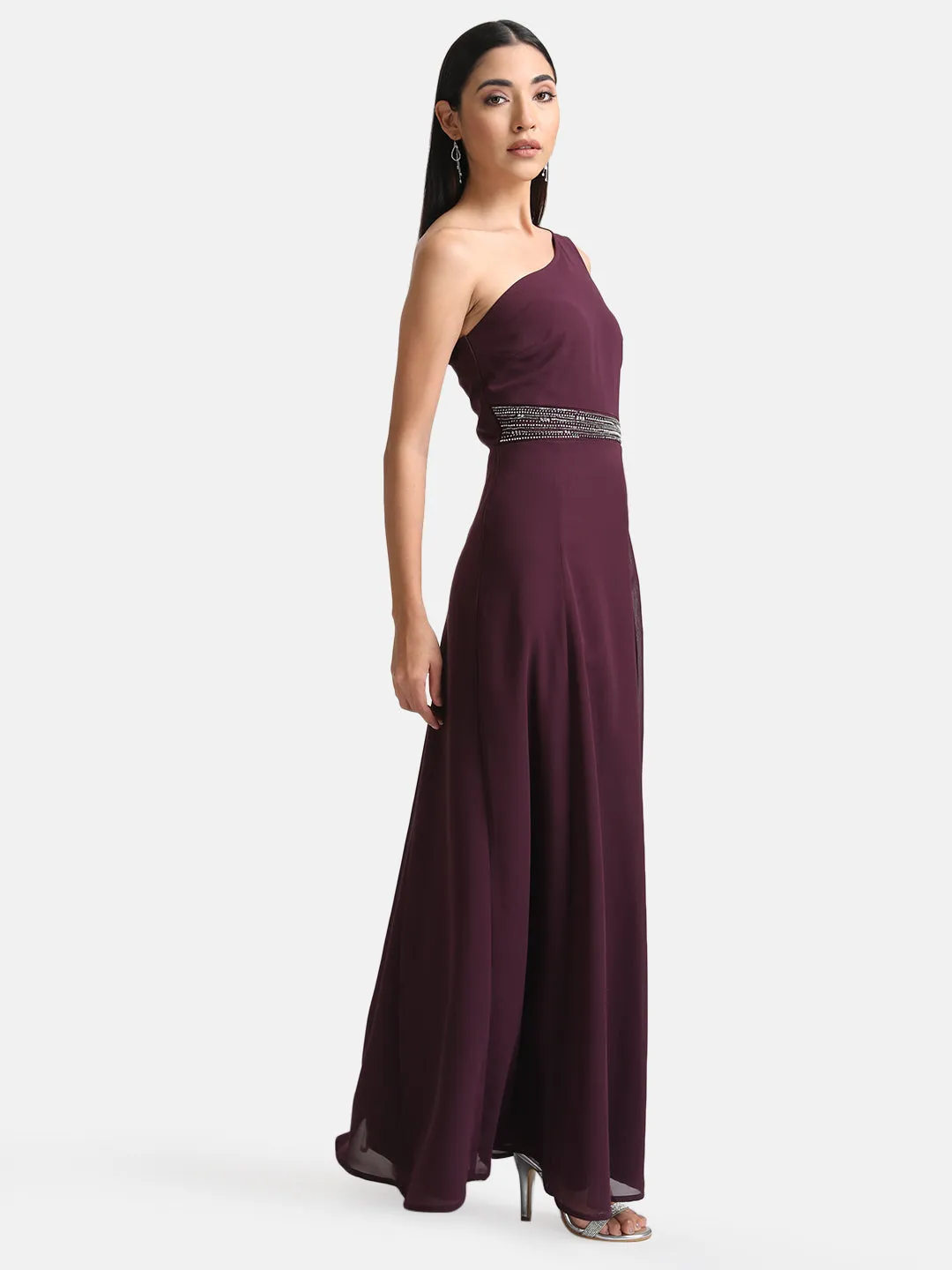 One Shoulder Embellished Maxi Dress