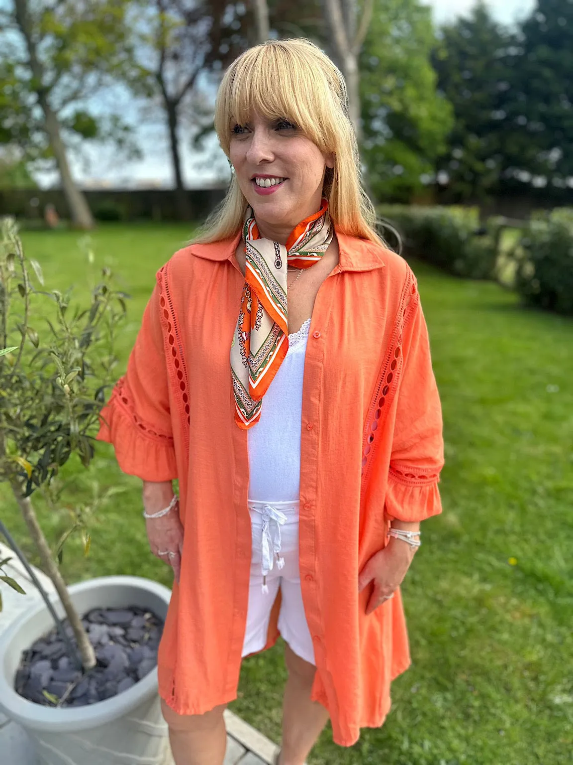 Orange Detailed Lantern Sleeve Blouse Kirsty