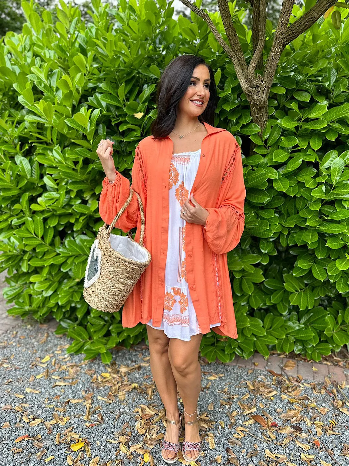 Orange Detailed Lantern Sleeve Blouse Kirsty