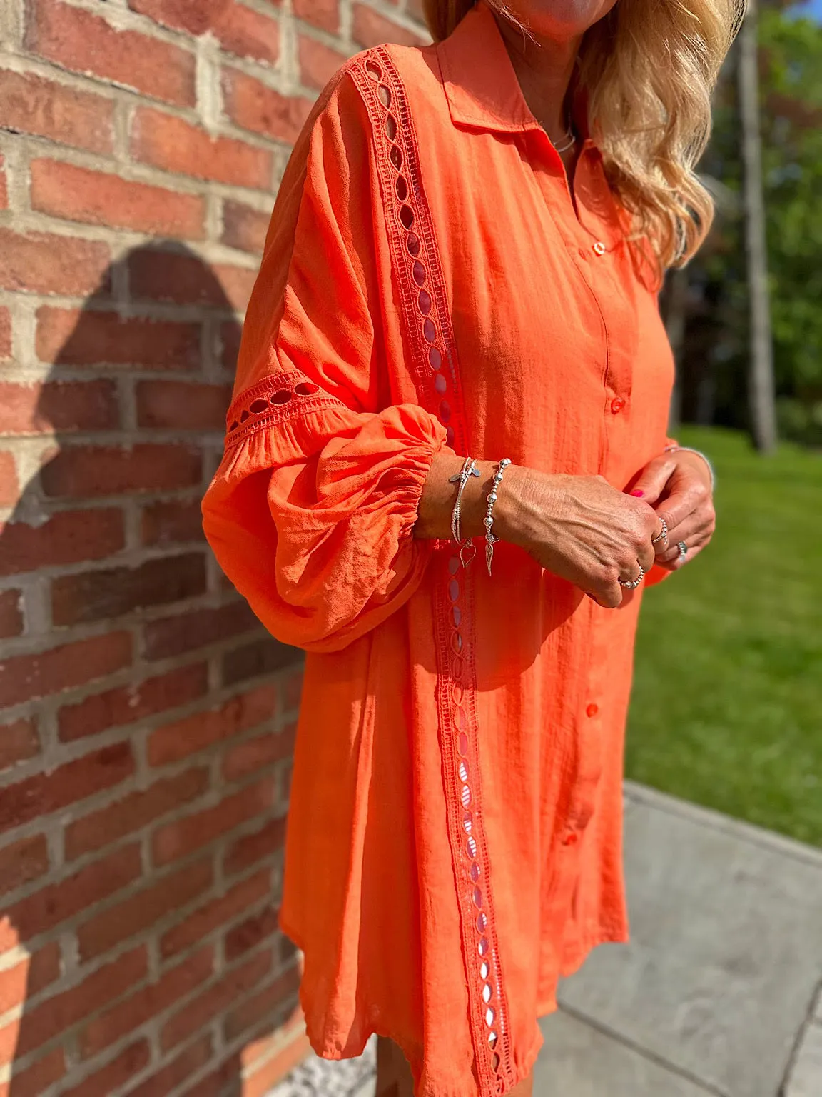 Orange Detailed Lantern Sleeve Blouse Kirsty