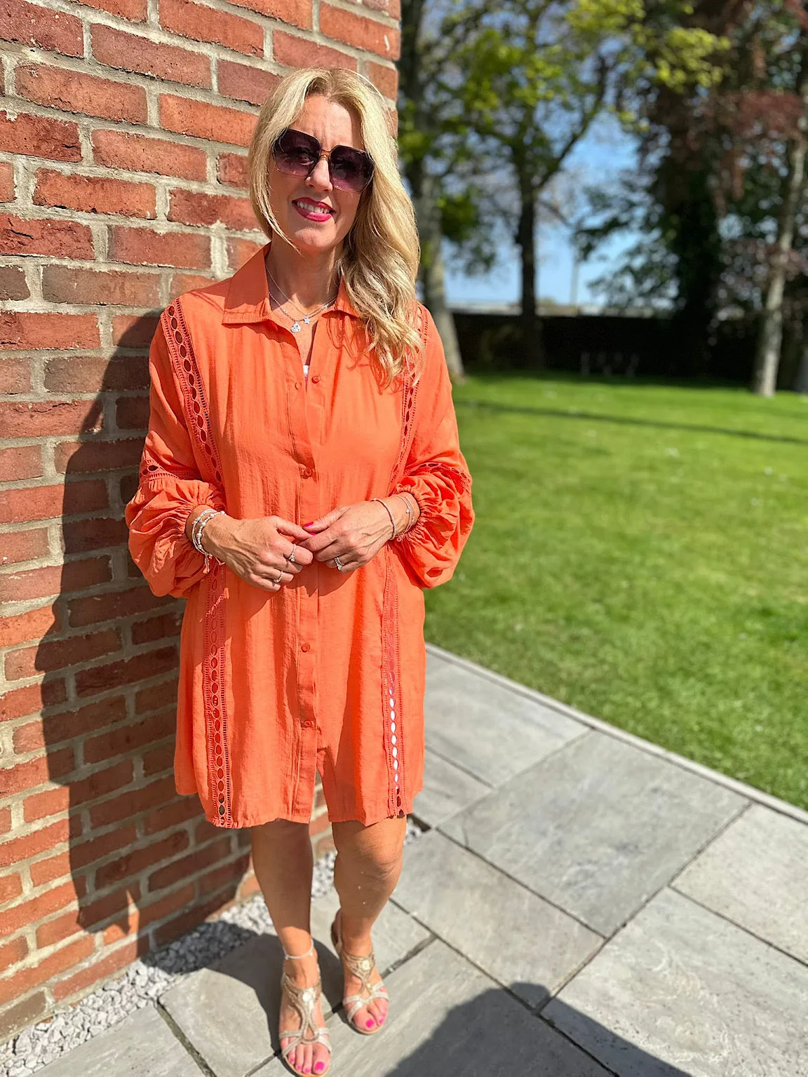 Orange Detailed Lantern Sleeve Blouse Kirsty