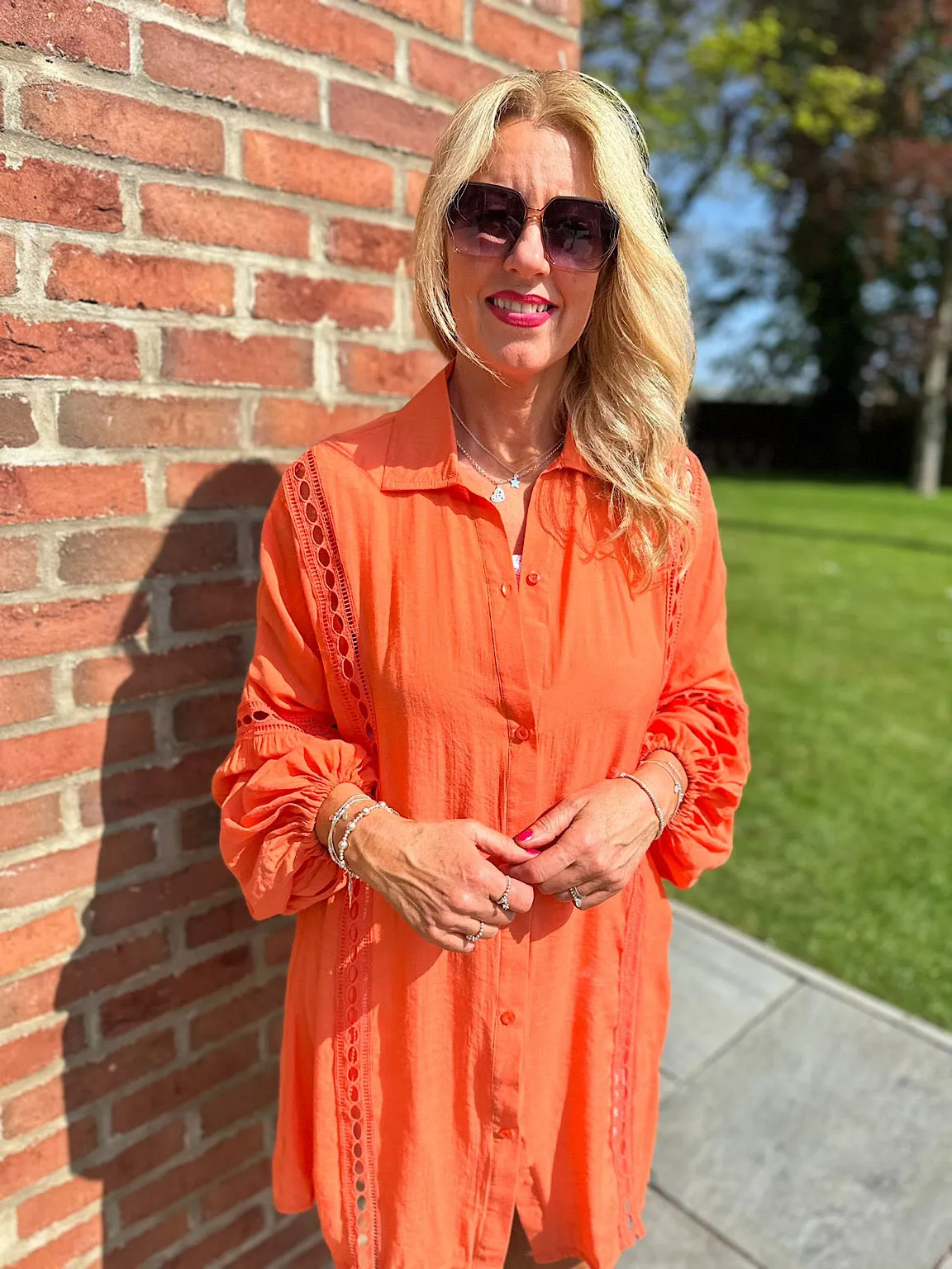 Orange Detailed Lantern Sleeve Blouse Kirsty