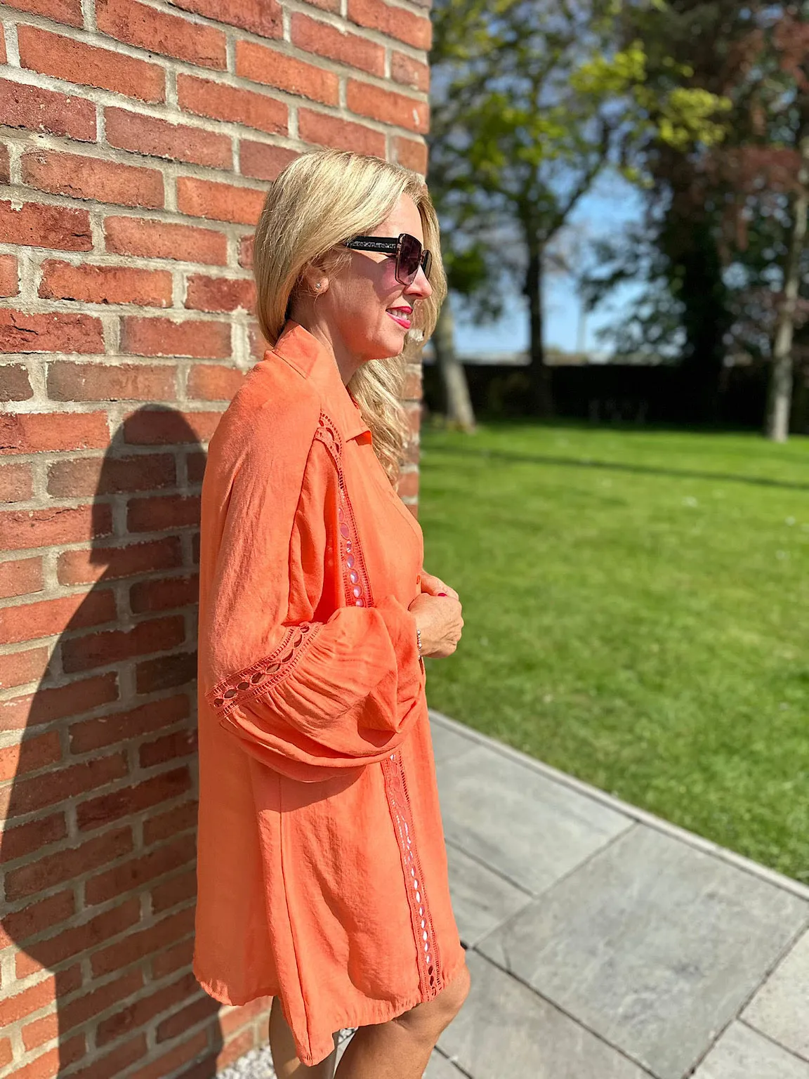 Orange Detailed Lantern Sleeve Blouse Kirsty