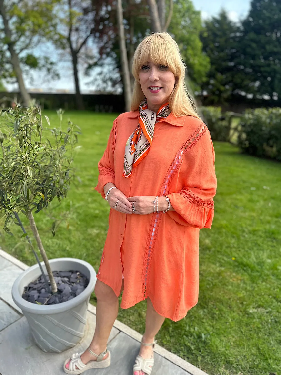 Orange Detailed Lantern Sleeve Blouse Kirsty