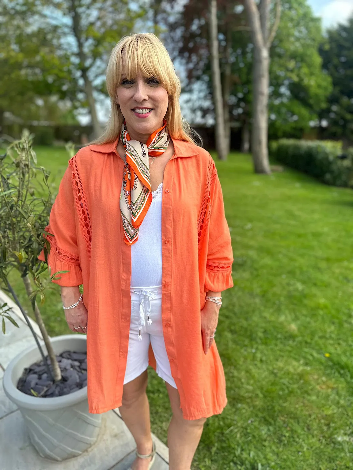 Orange Detailed Lantern Sleeve Blouse Kirsty