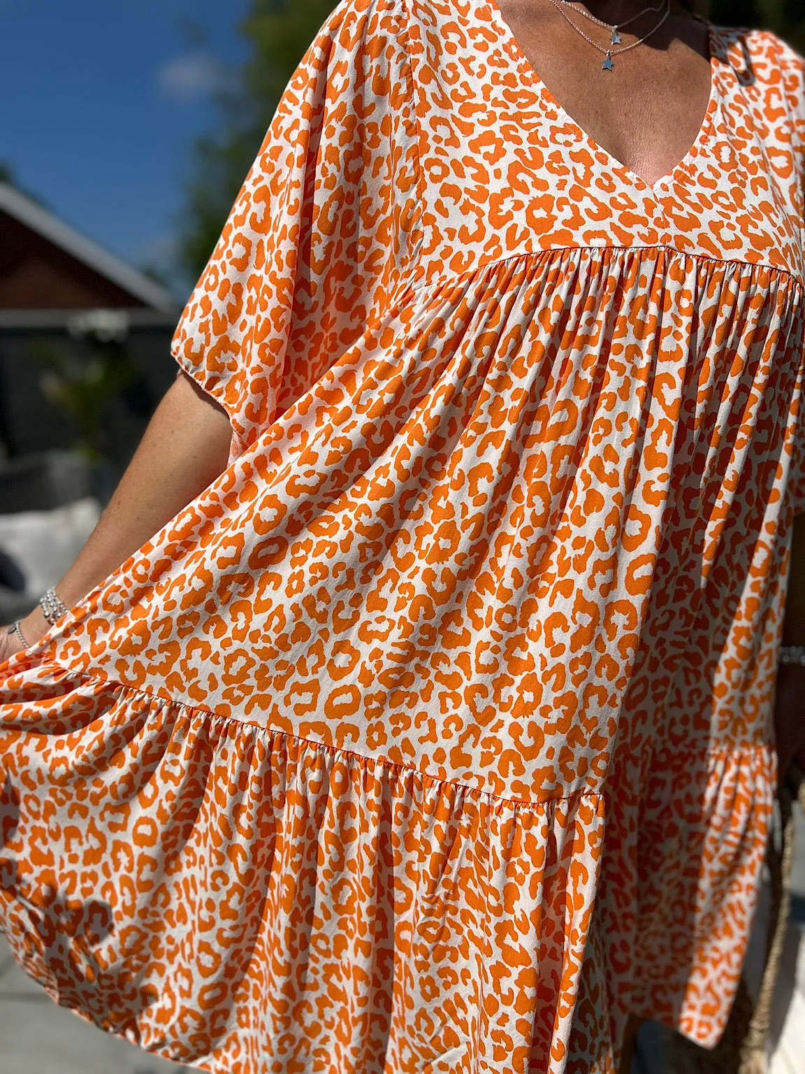 Orange Leopard V Neck Tunic Caitlin