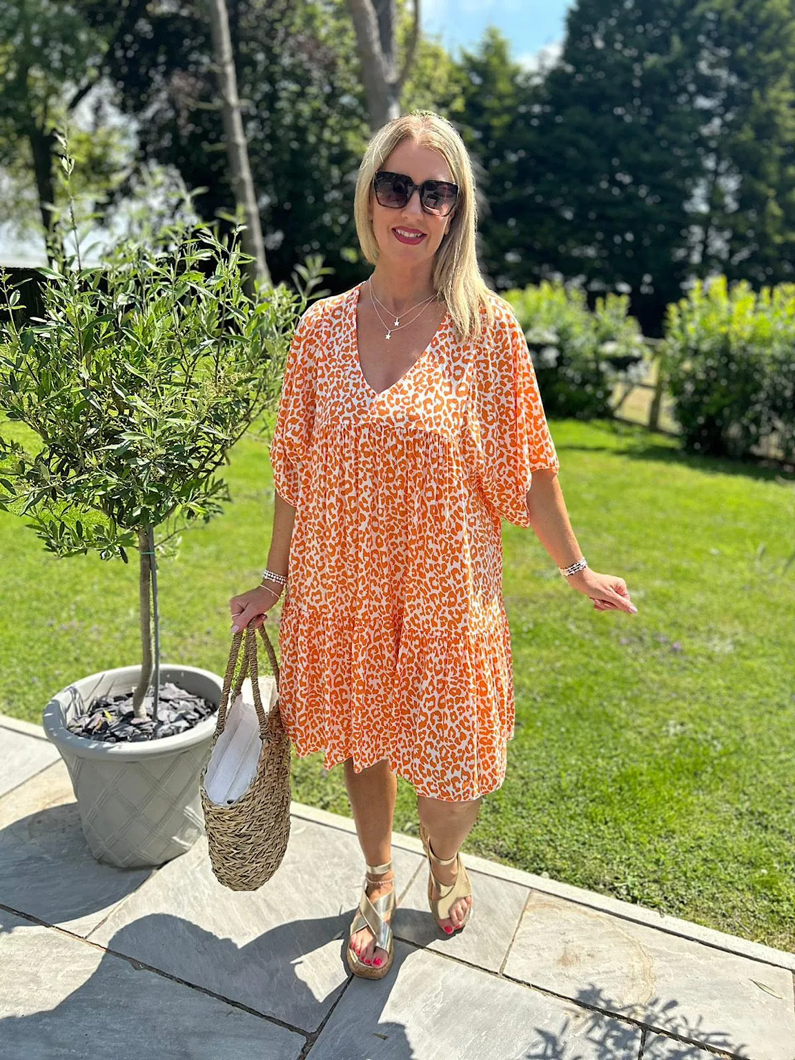 Orange Leopard V Neck Tunic Caitlin