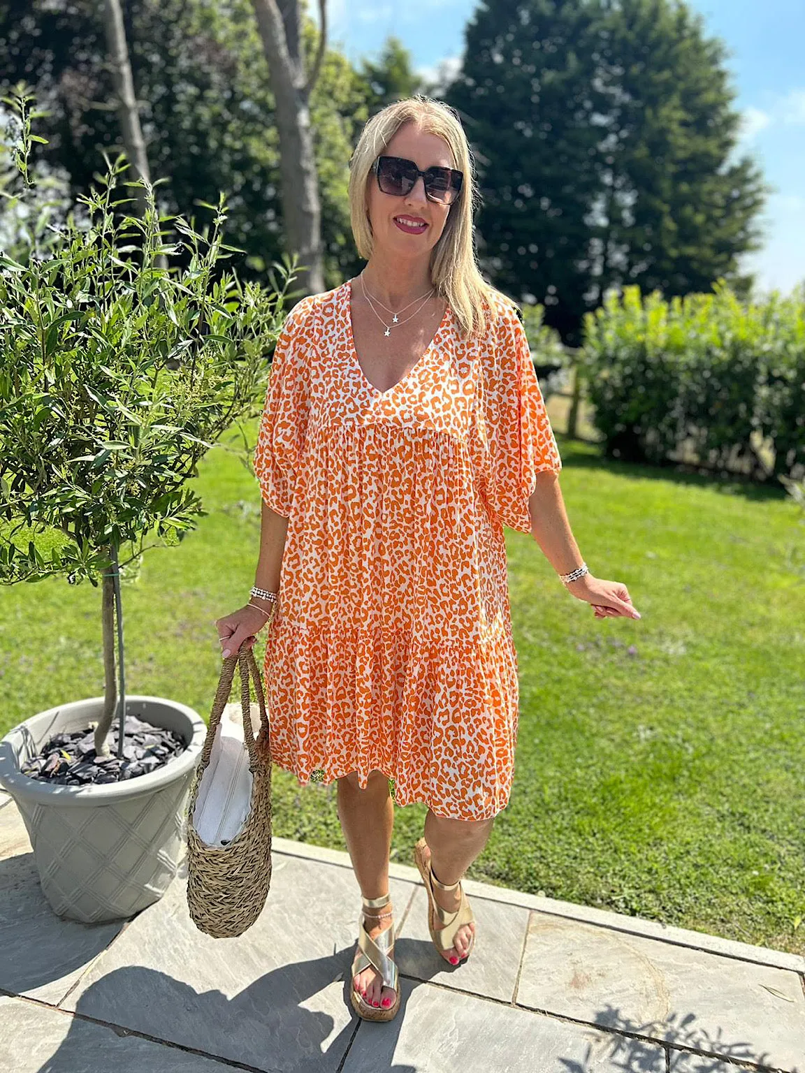 Orange Leopard V Neck Tunic Caitlin