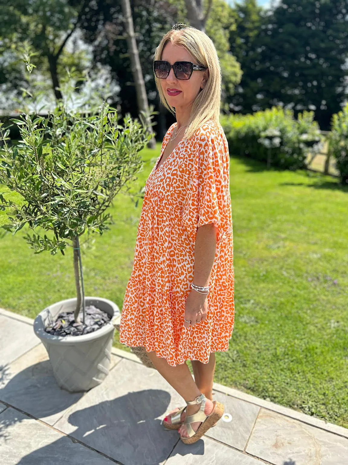 Orange Leopard V Neck Tunic Caitlin