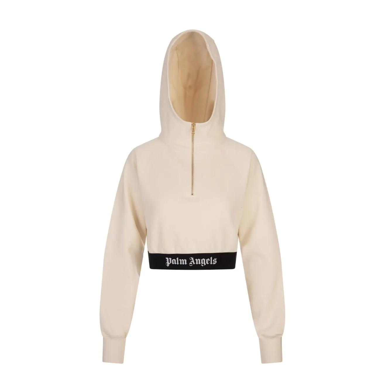 Palm Angels White Crop Hoodie With Logo Band