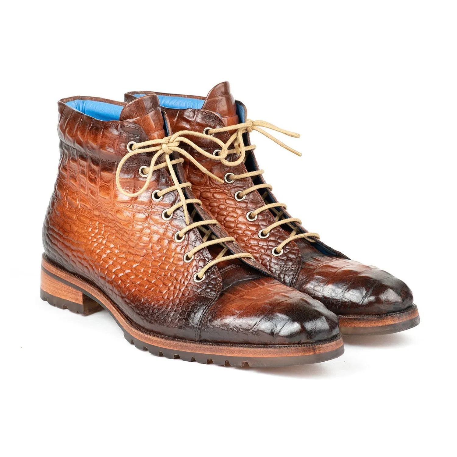 Paul Parkman 12811-BRW Men's Shoes Brown Crocodile Print Leather Boots (PM6422)