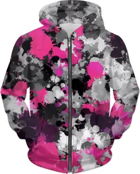 Pink and Grey Paint Splatter Hoodie