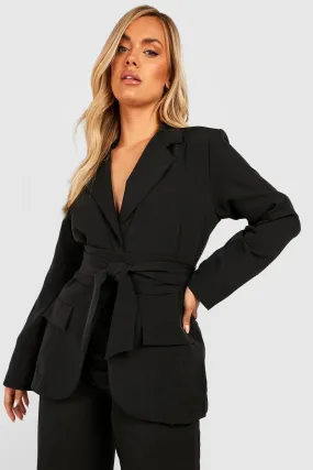 Plus Obi Tie Waist Tailored Blazer