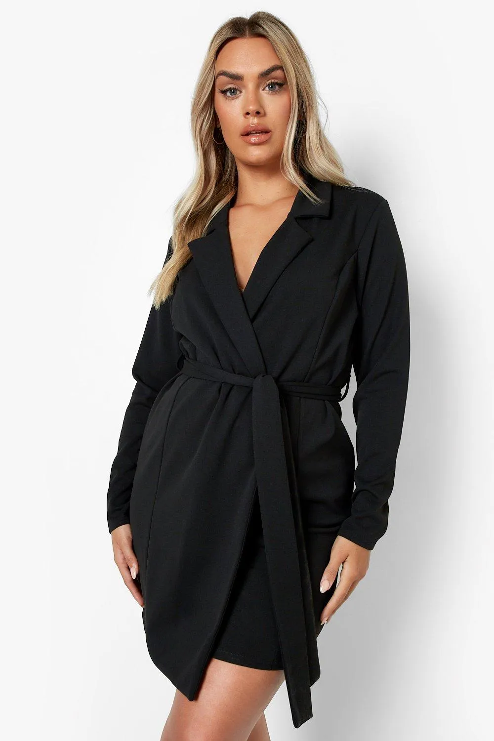 Plus Wrap Belted Blazer Dress