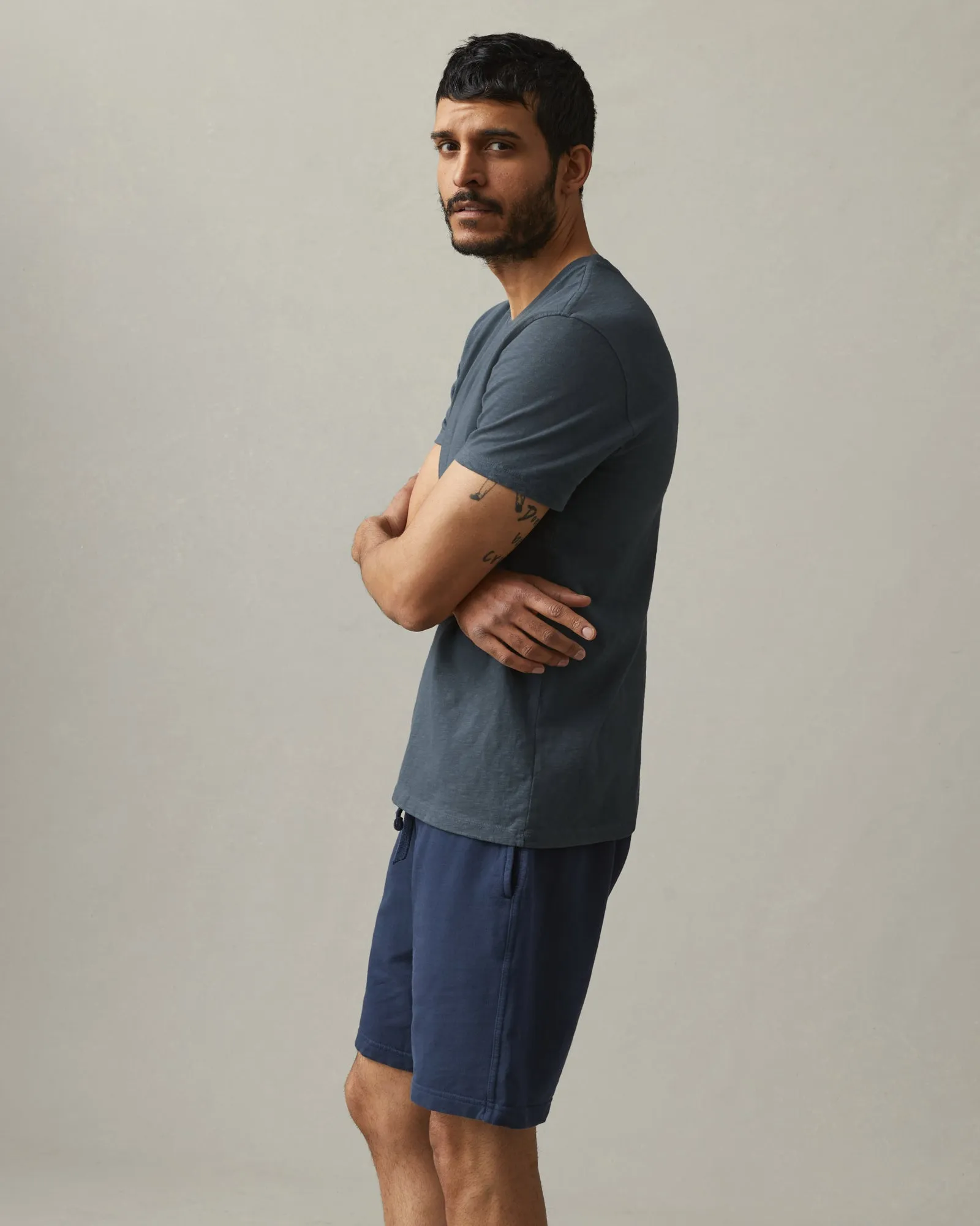 Premium Slub V-Neck Tee - Vintage Indigo