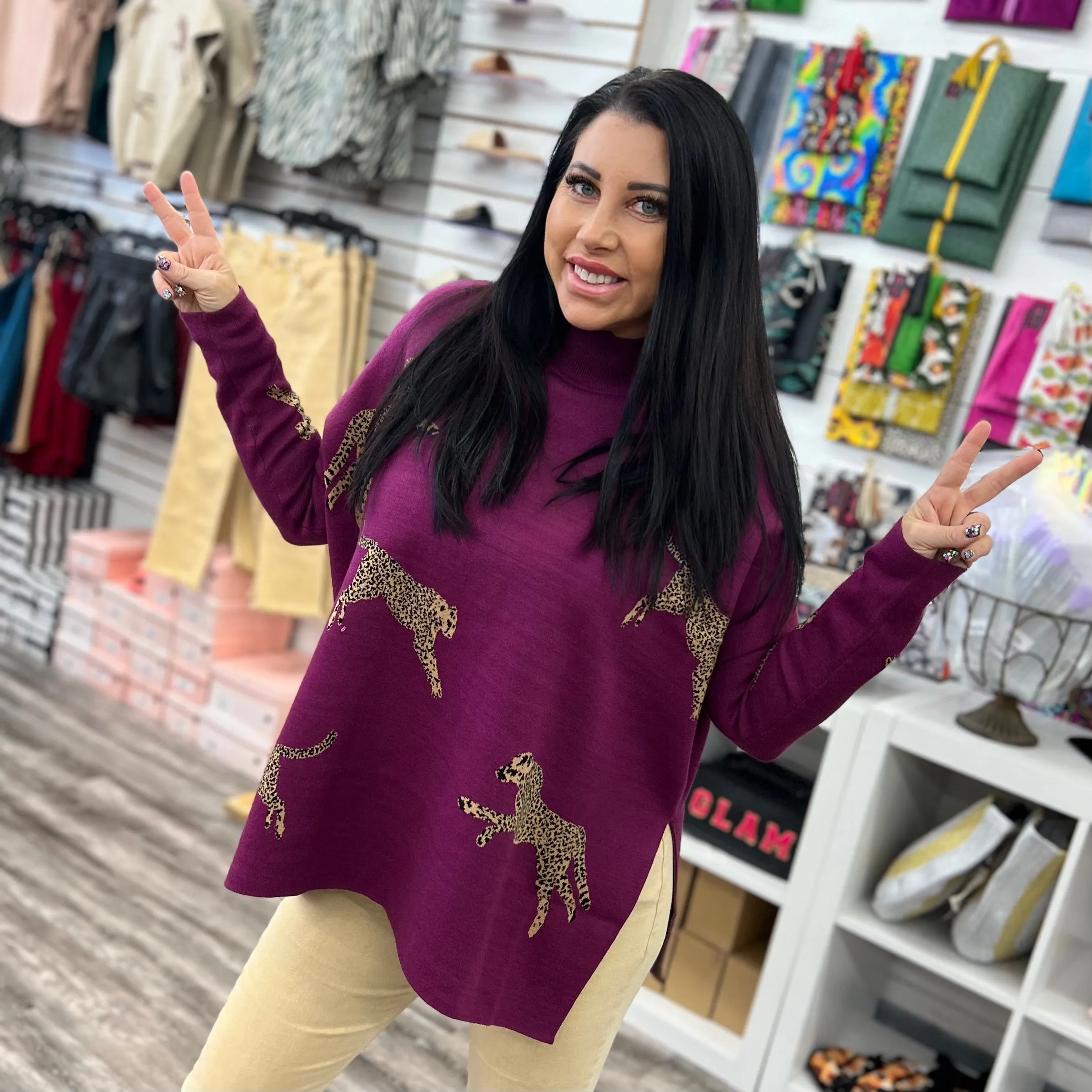 Prowlin' Around Plum Cheetah Print Sweater