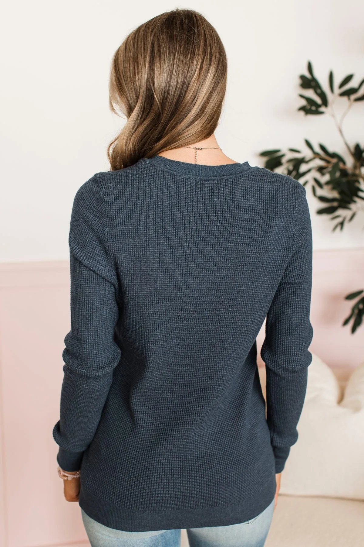 Reasons To Smile Knit Sweater- Navy