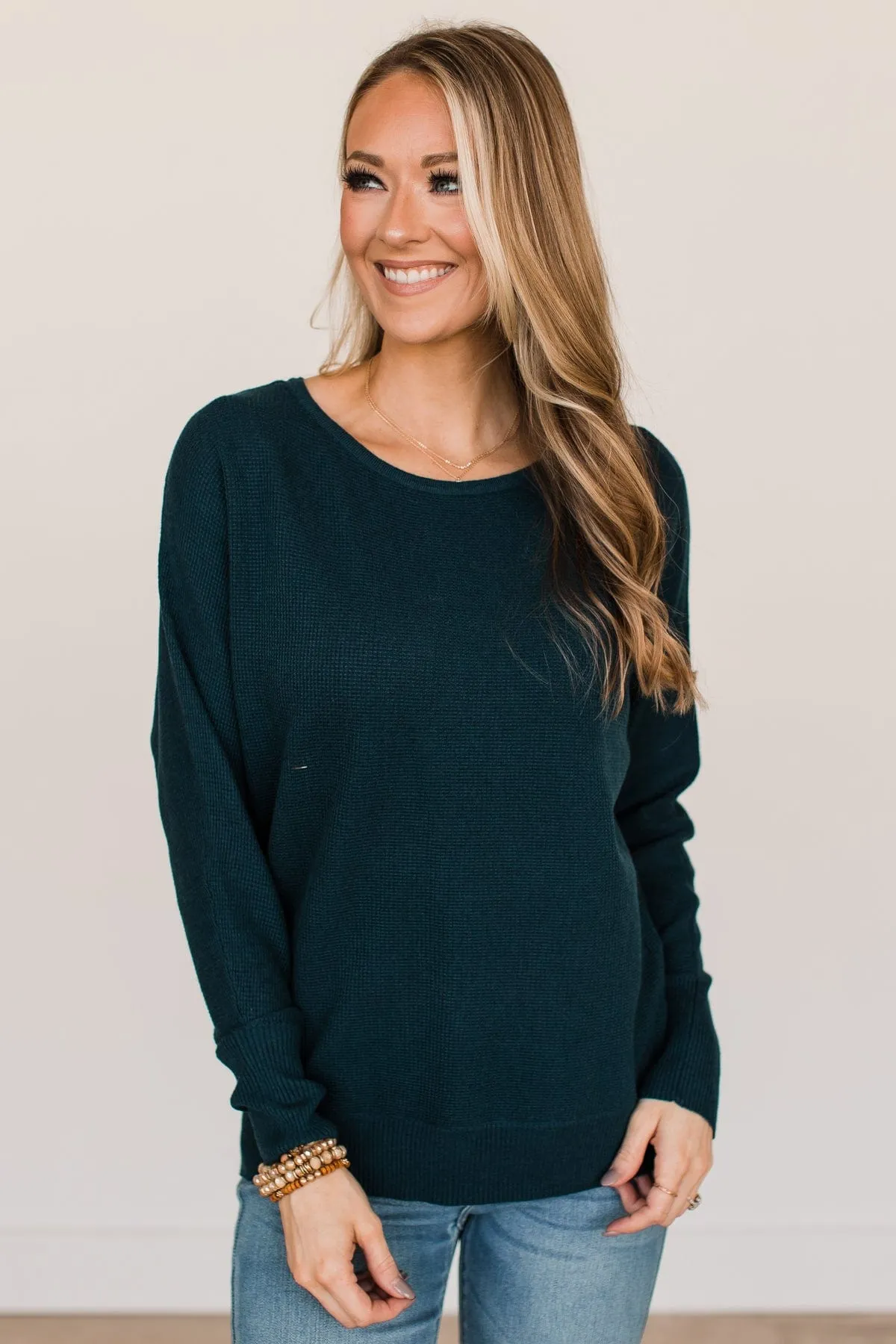 Revealing Devotion Knit Sweater- Dark Teal