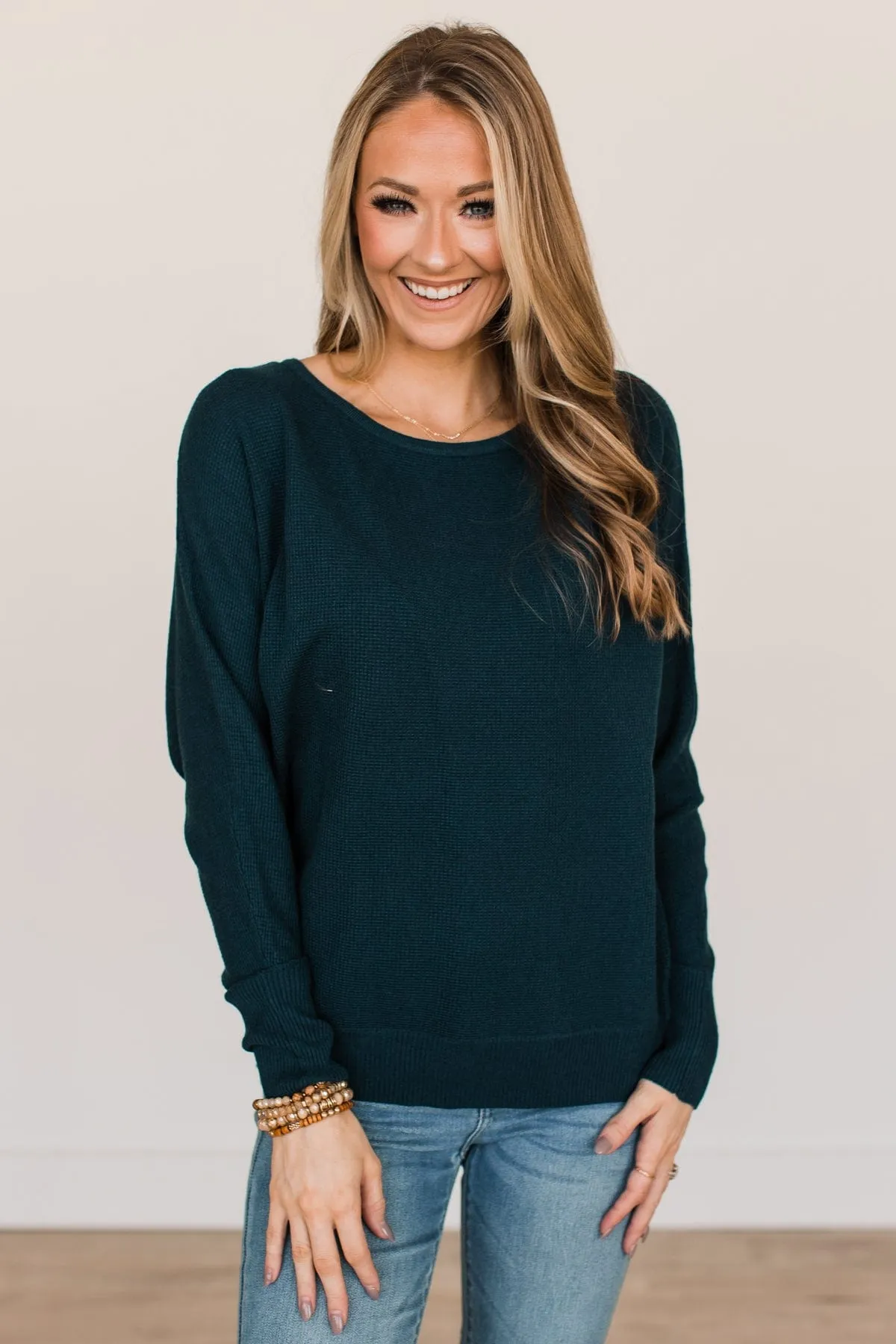 Revealing Devotion Knit Sweater- Dark Teal