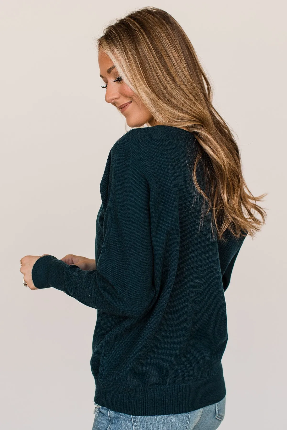 Revealing Devotion Knit Sweater- Dark Teal