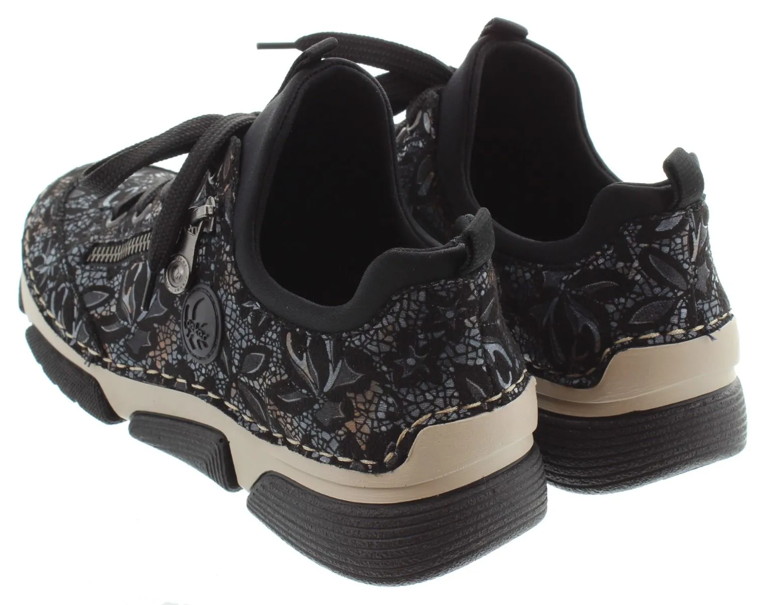 RIEKER Ladies 45973 Lace Shoes In Black Multi