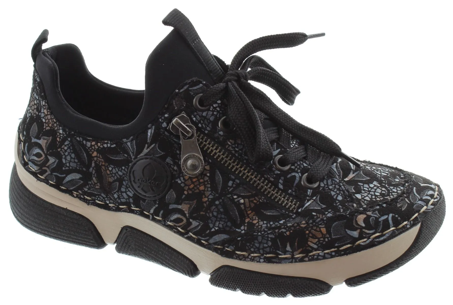 RIEKER Ladies 45973 Lace Shoes In Black Multi