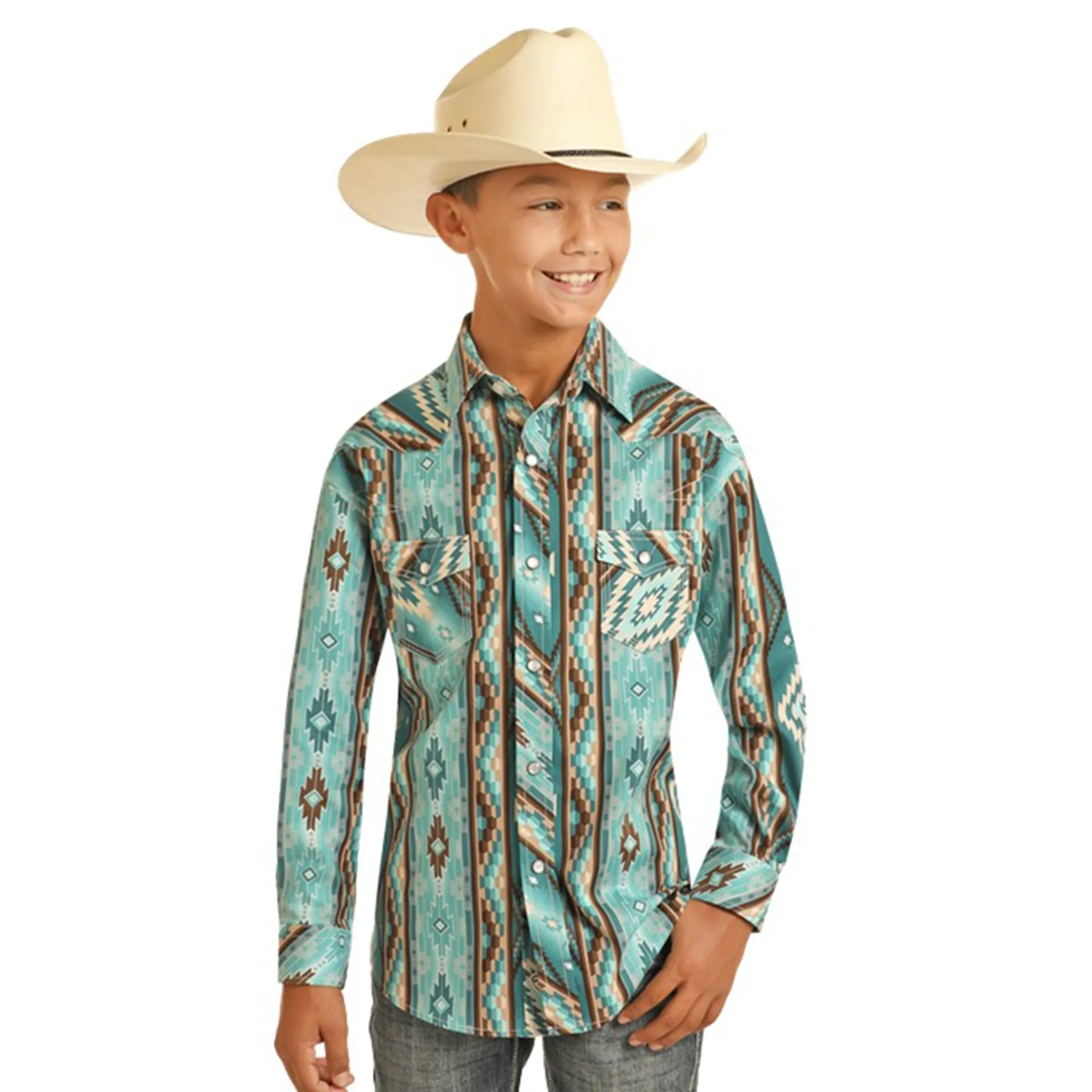 Rock & Roll Boy's Turquoise Aztec Long Sleeve