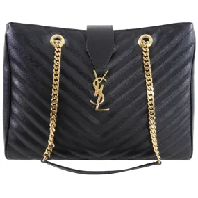 Saint Laurent Black Chevron Chain Shoulder Tote Bag