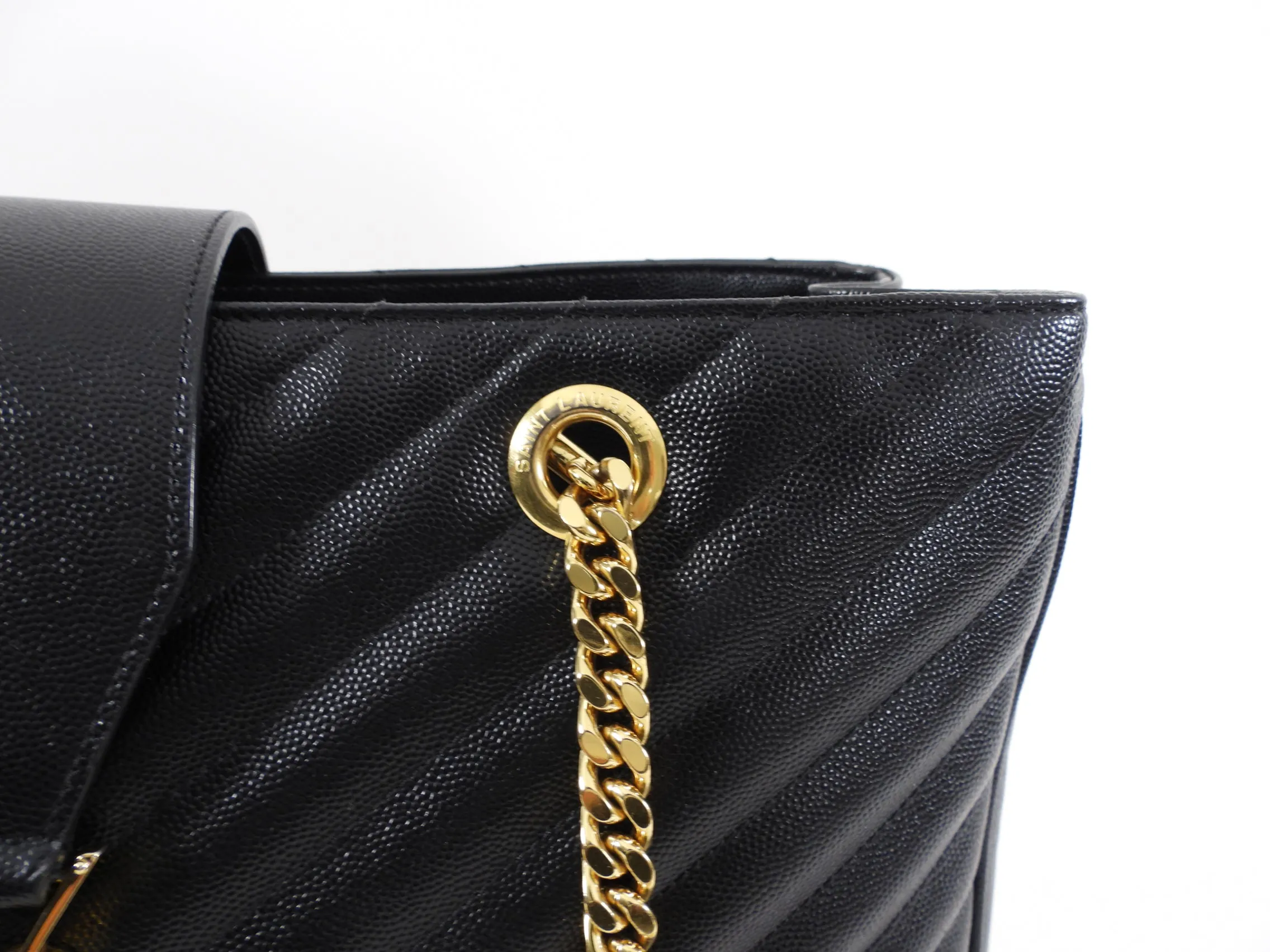 Saint Laurent Black Chevron Chain Shoulder Tote Bag