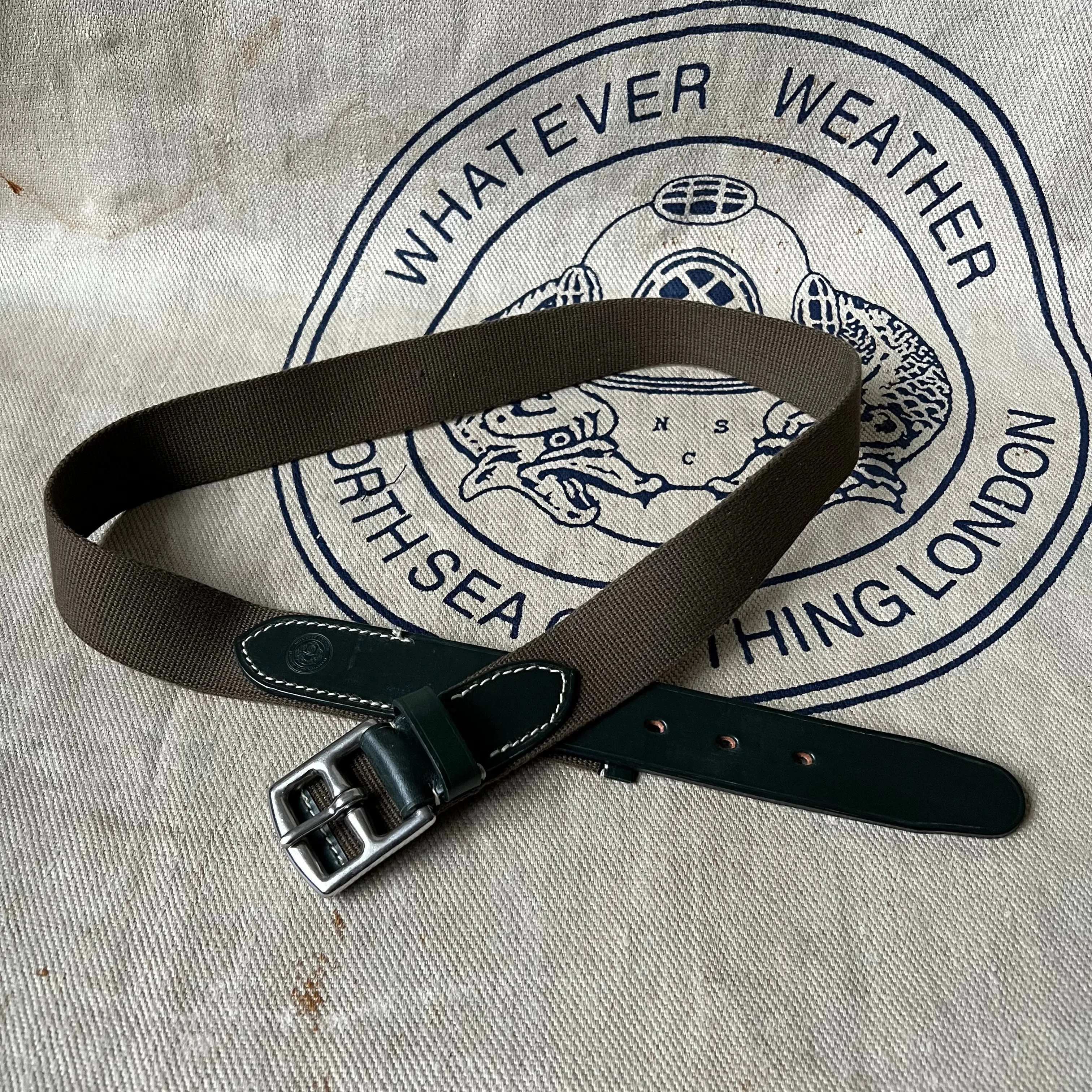 SAMPLE SALE - WEBBING AND LEATHER BELT - OLIVE / GREEN