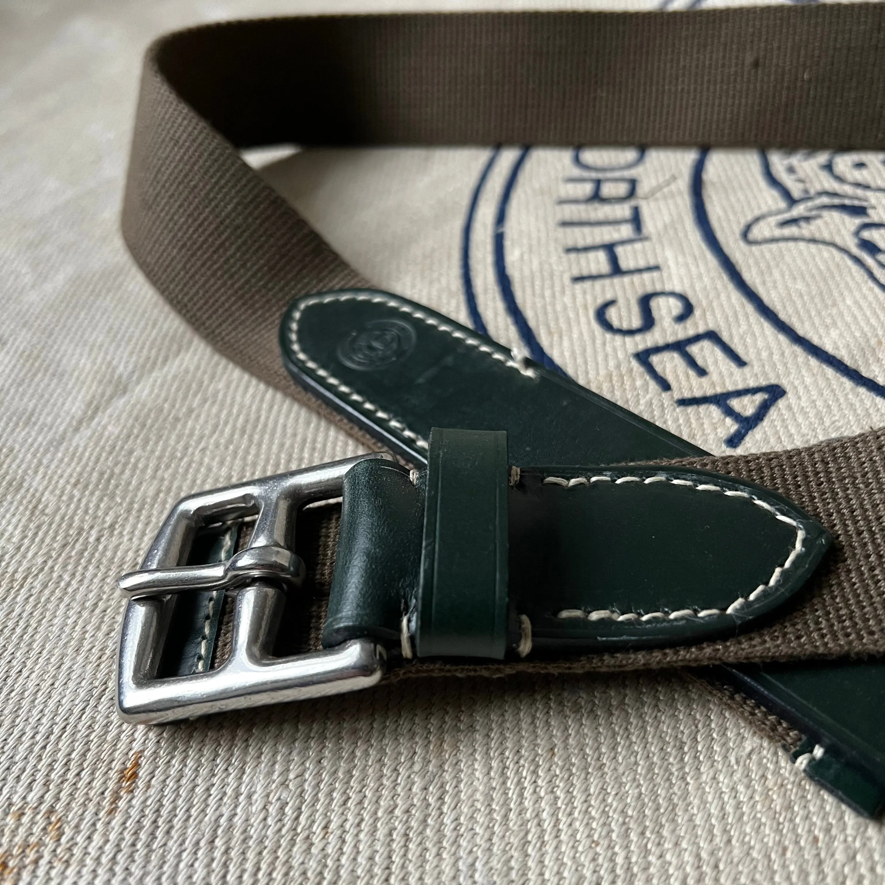 SAMPLE SALE - WEBBING AND LEATHER BELT - OLIVE / GREEN