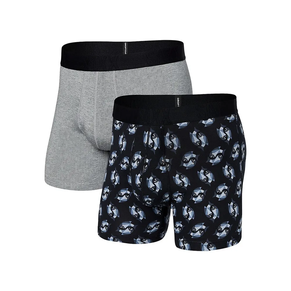 SAXX Underwear 2-Pack DropTemp Cooling Cotton Fish-Print Slim-Fit Boxer Briefs