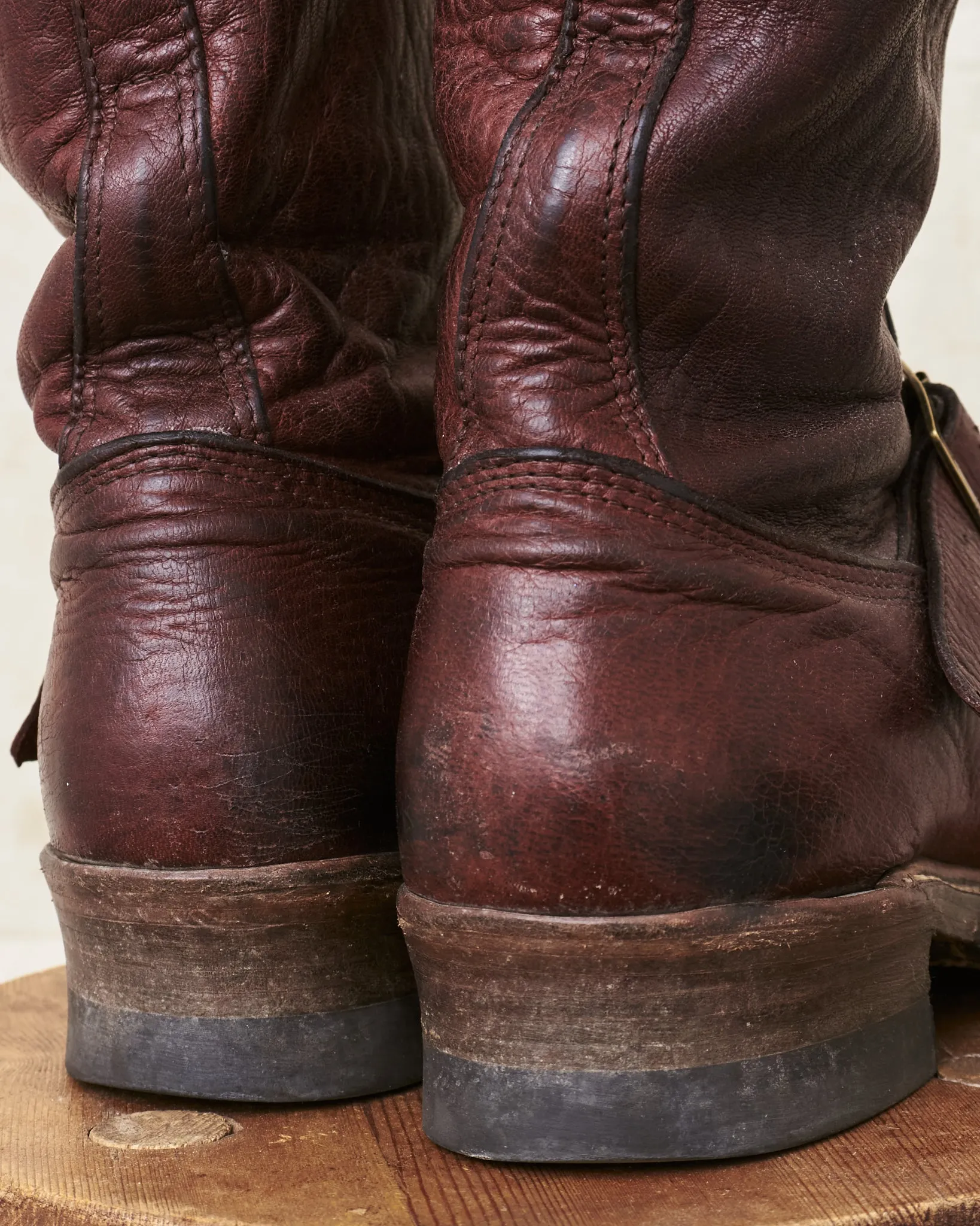 Second Hand John Lofgren Engineer Boots Ezo Shika Deerskin Burnt Burgundy US 10.5