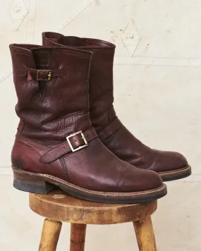 Second Hand John Lofgren Engineer Boots Ezo Shika Deerskin Burnt Burgundy US 10.5