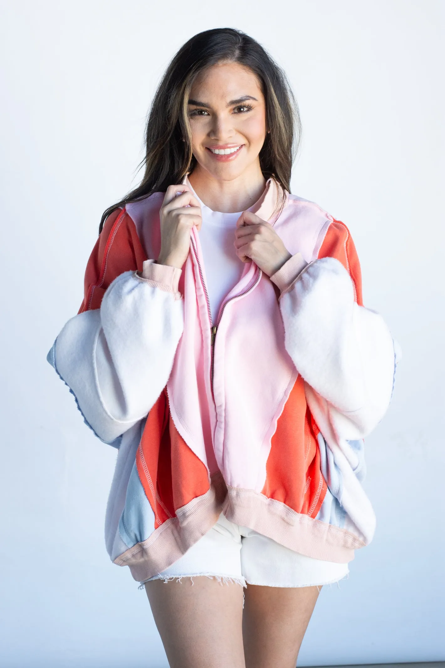 Sensational Charm Pink Colorblock Zip Up Jacket