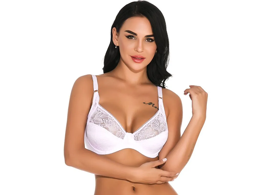 Sexy Women Lace Bra Plus size B C D E Cup Underwire Gather Adjustment Plunge Lingerie Bras For Women Embroidery Underwear BH Top