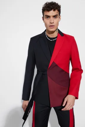 Skinny Fit Color Block Wrap Front Blazer