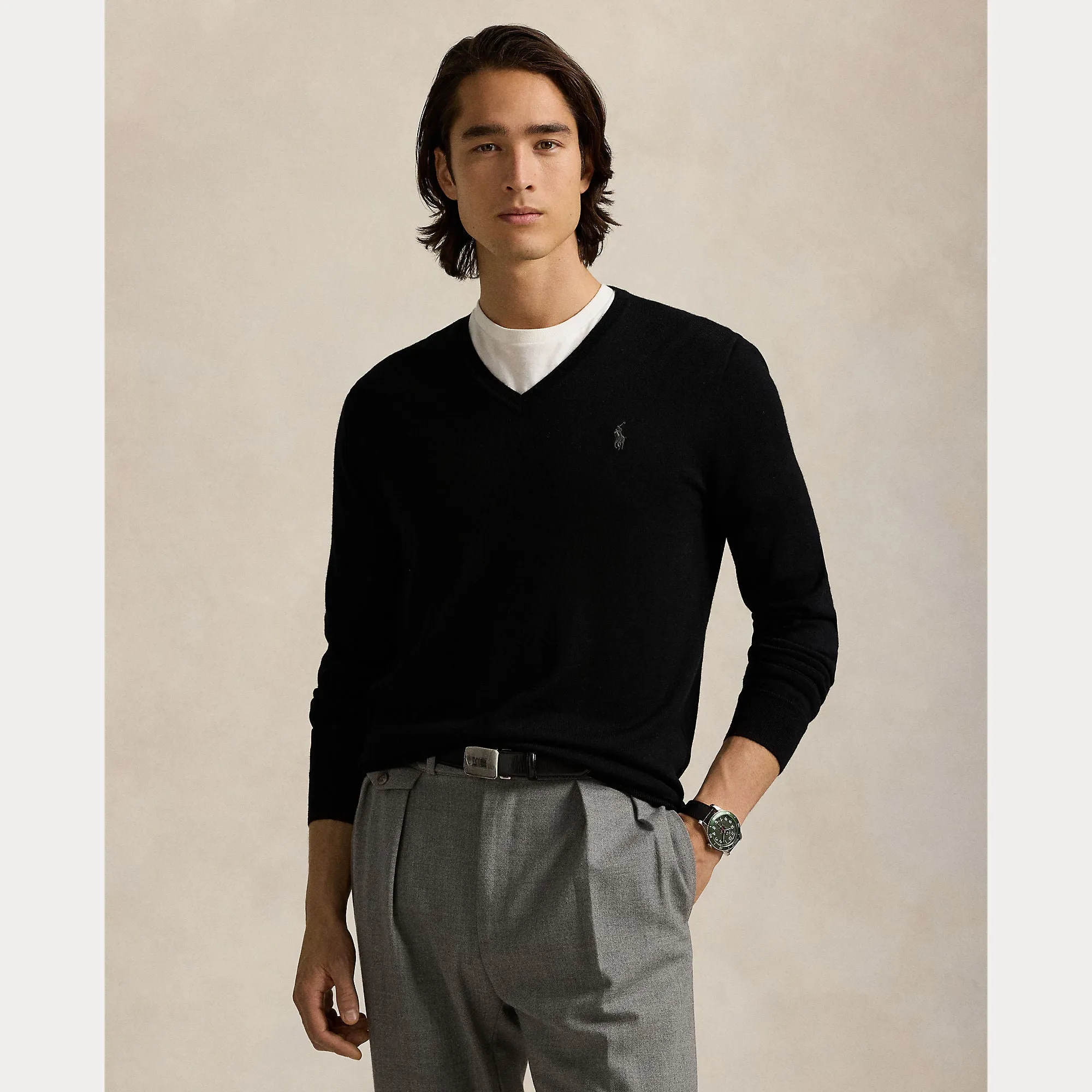 SLIM FIT WASHABLE WOOL V-NECK SWEATER