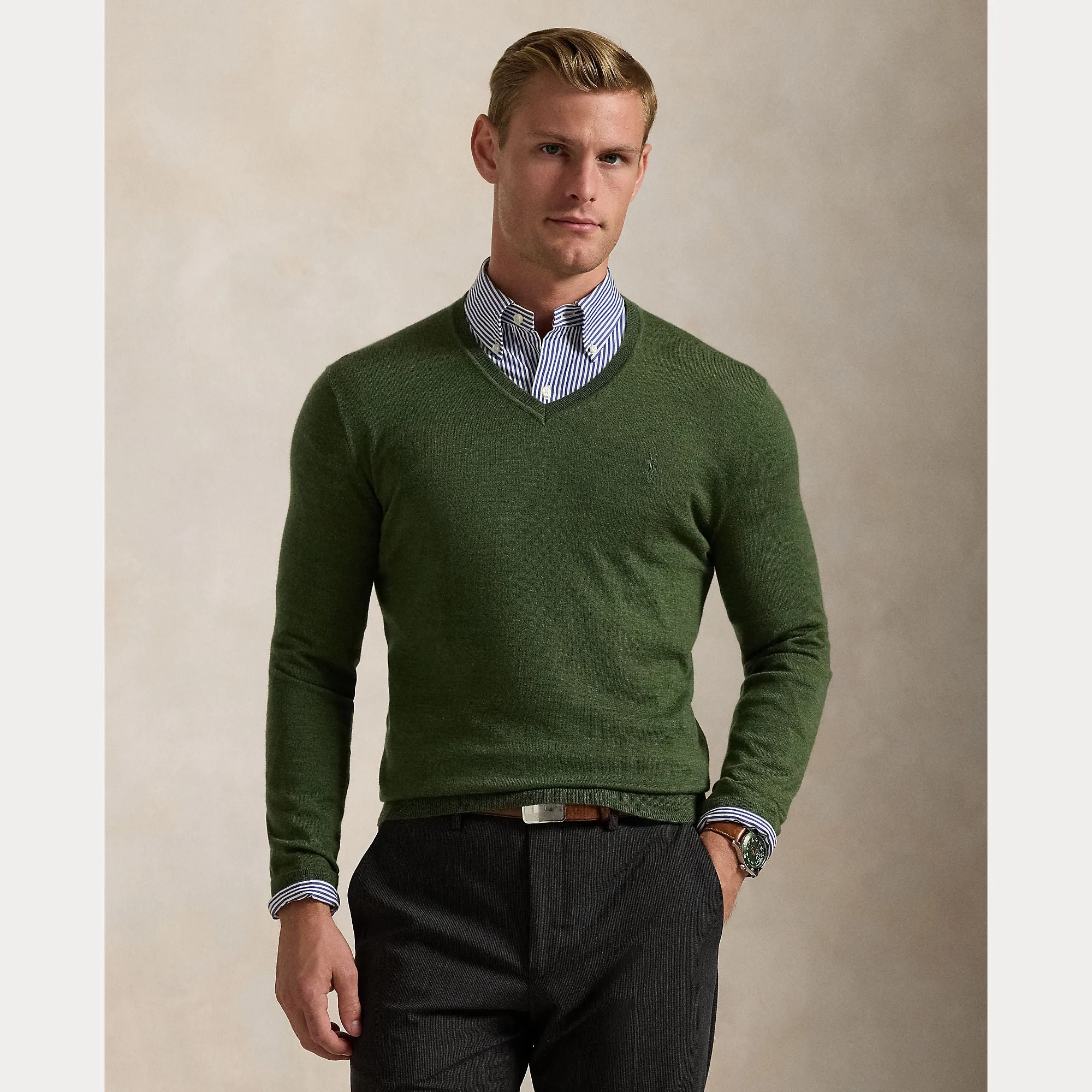 SLIM FIT WASHABLE WOOL V-NECK SWEATER