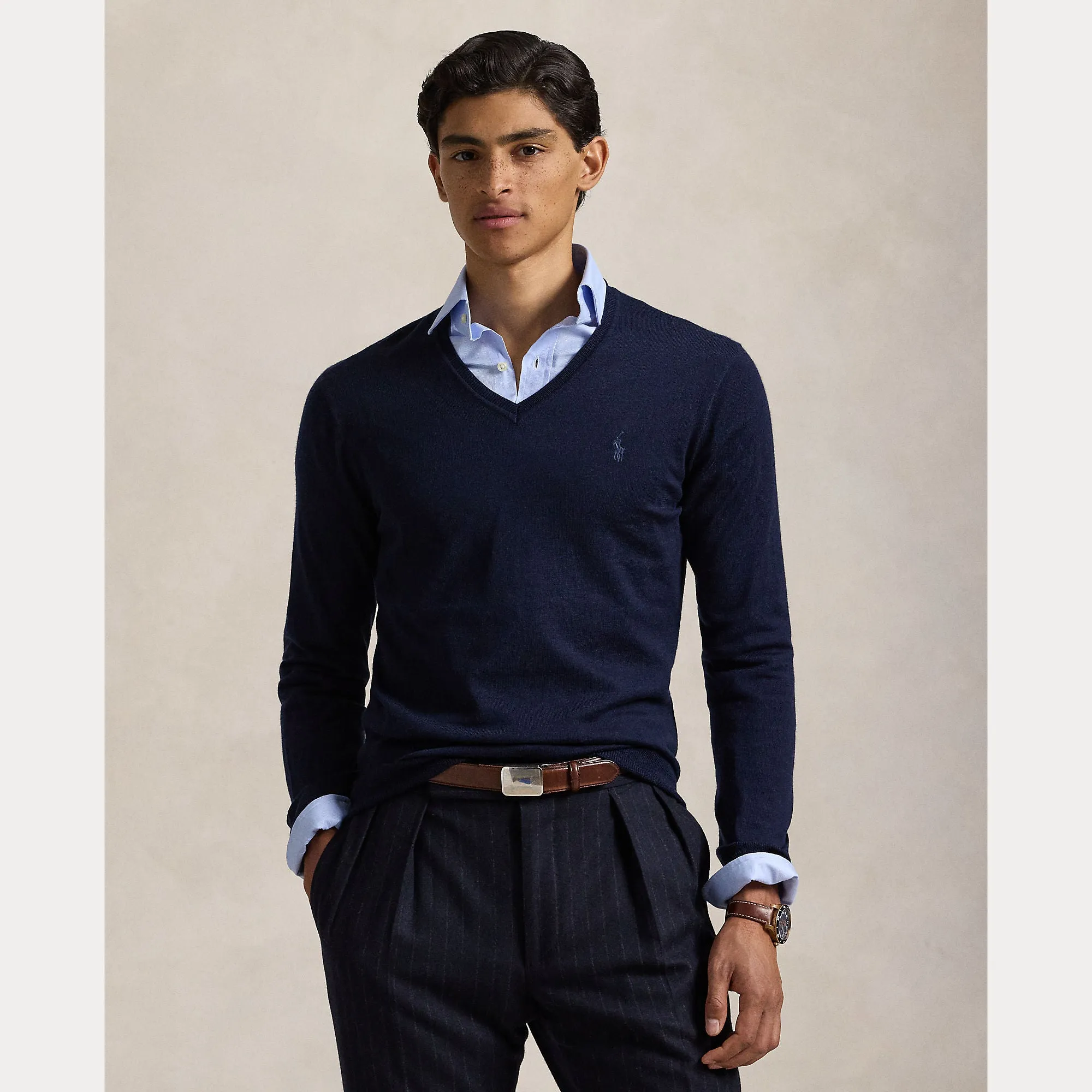 SLIM FIT WASHABLE WOOL V-NECK SWEATER