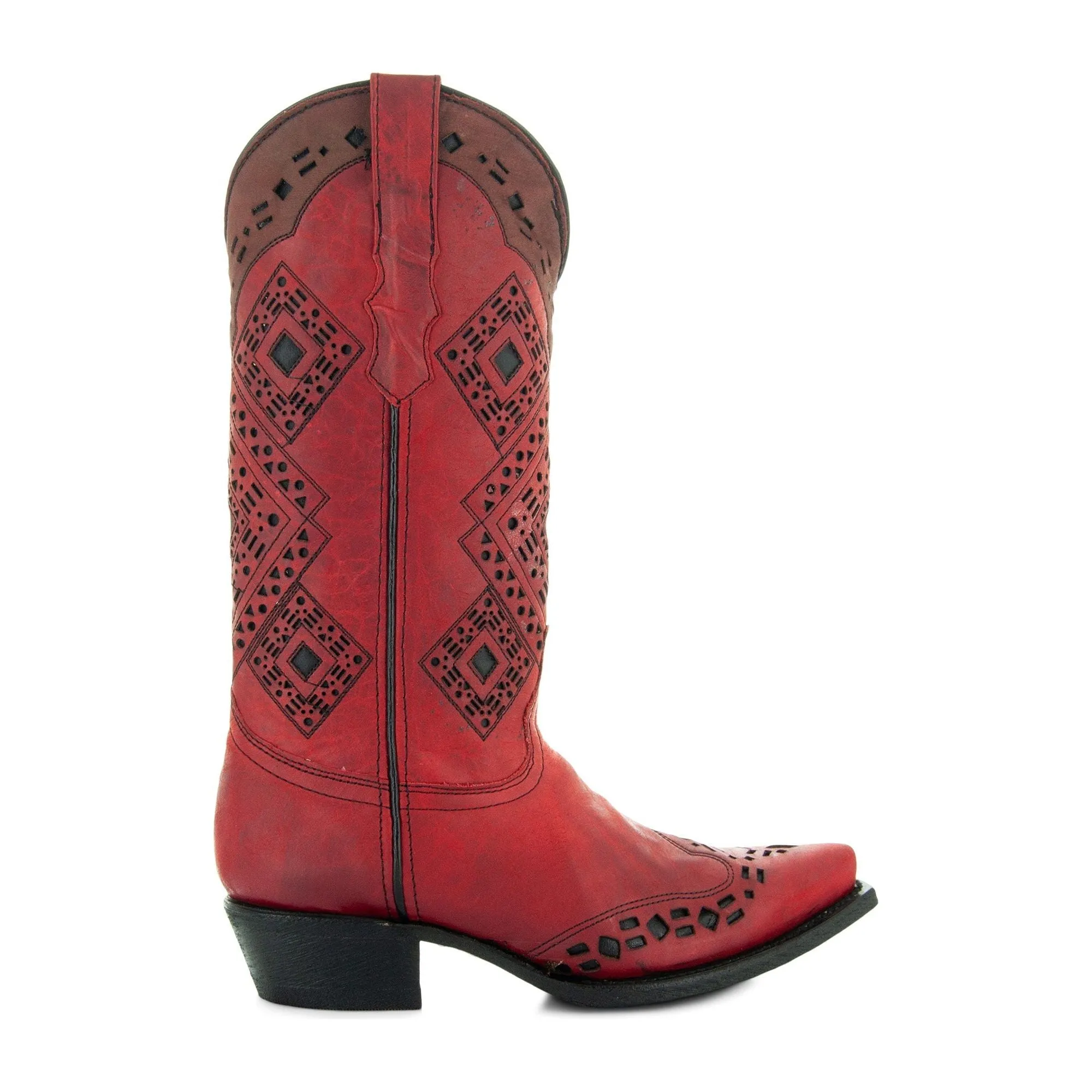 Soto Boots Womens Red and Black Inlay Snip toe Cowgirl Boots M50064