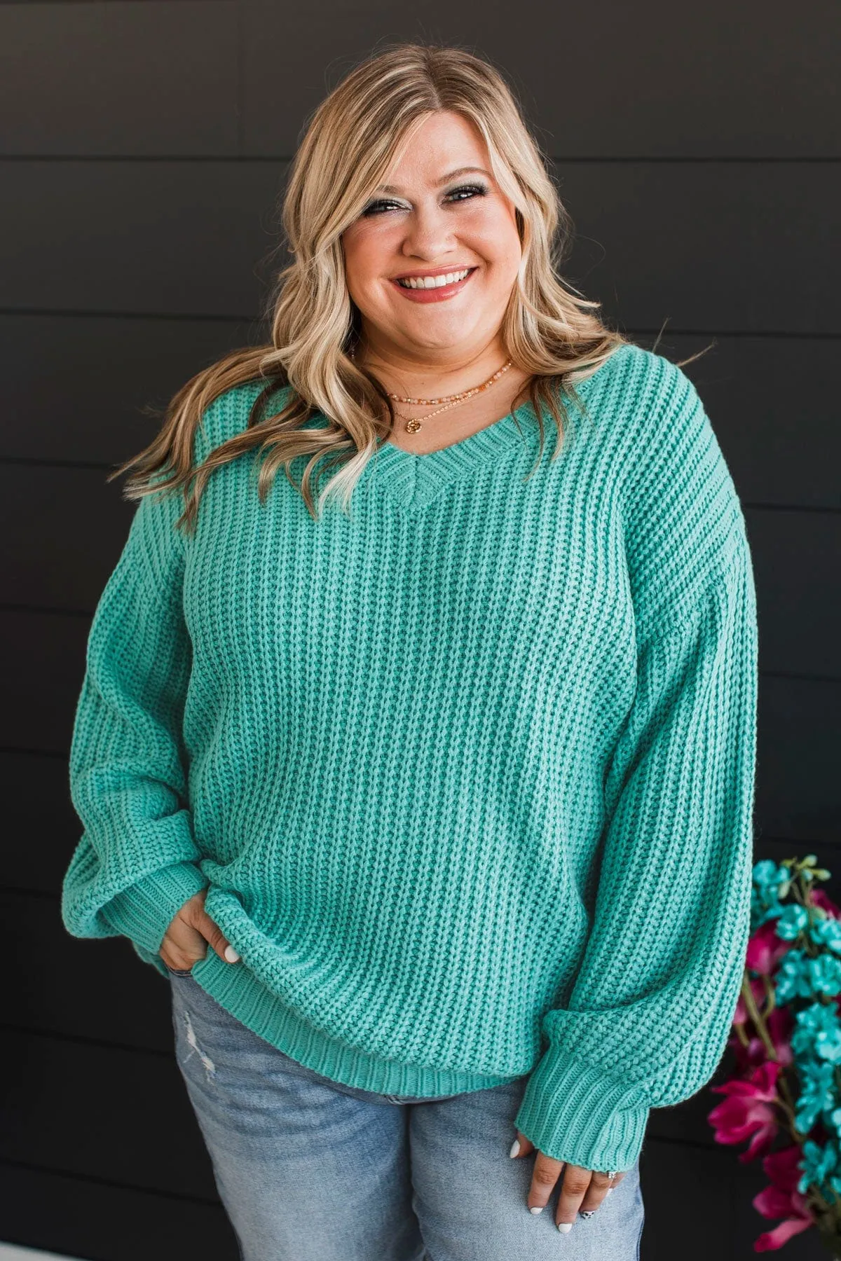 Sparkling Passion Knit Sweater- Dark Mint