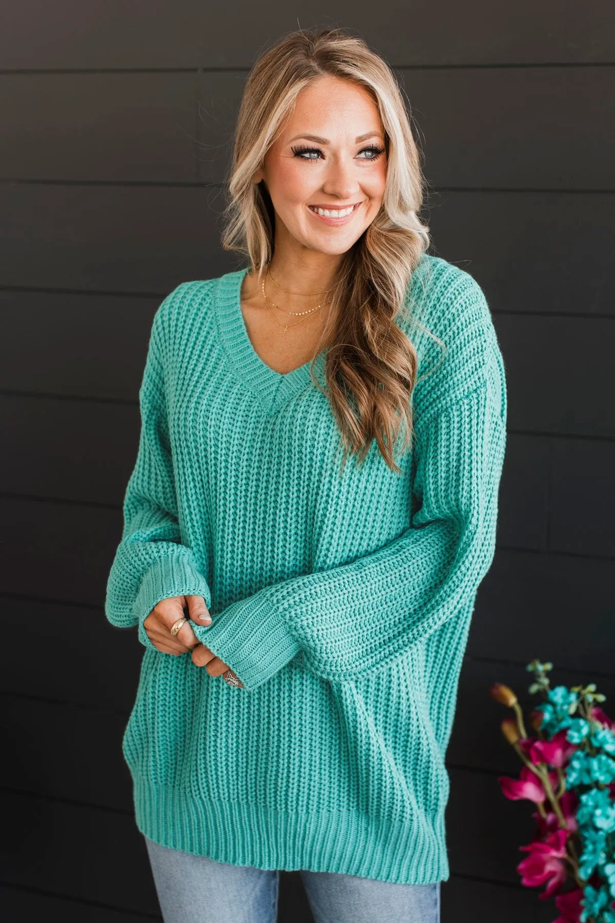 Sparkling Passion Knit Sweater- Dark Mint