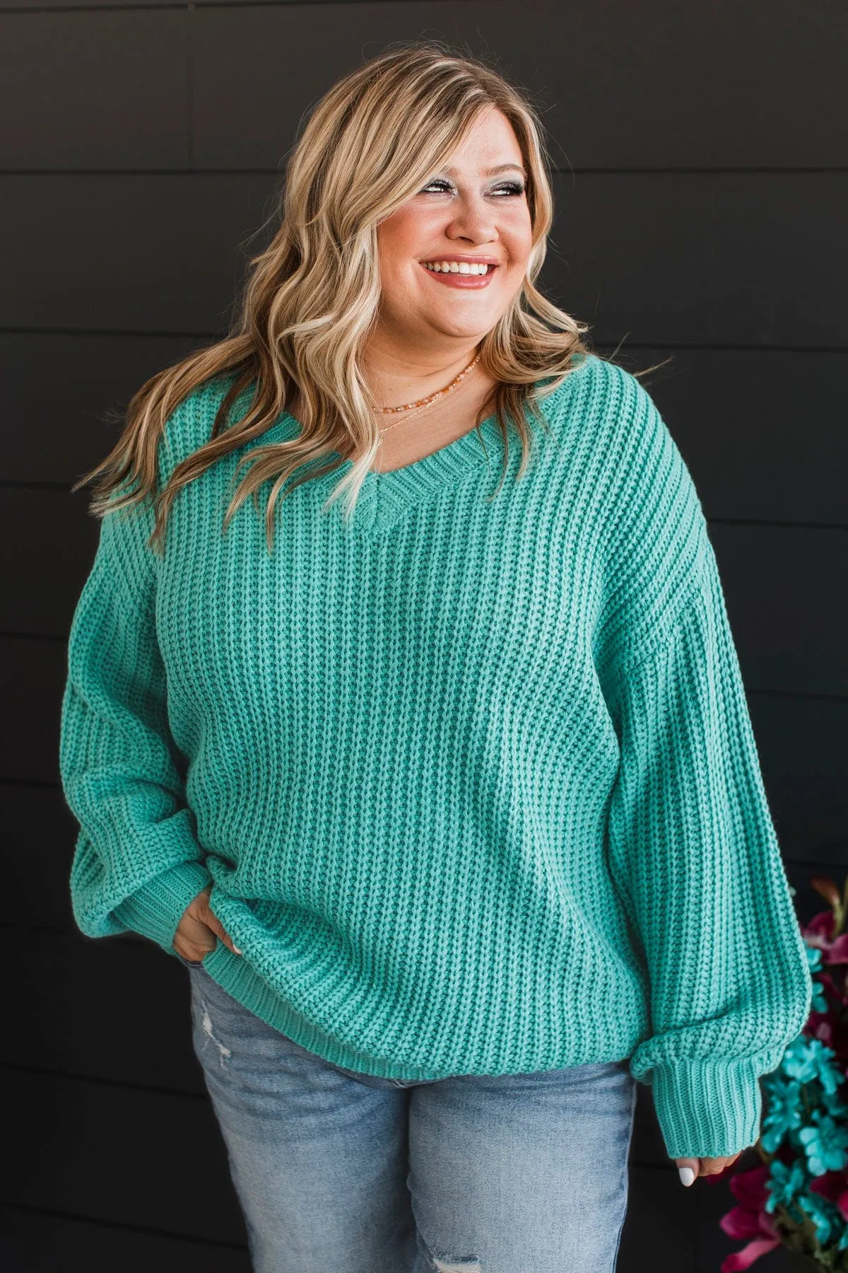 Sparkling Passion Knit Sweater- Dark Mint