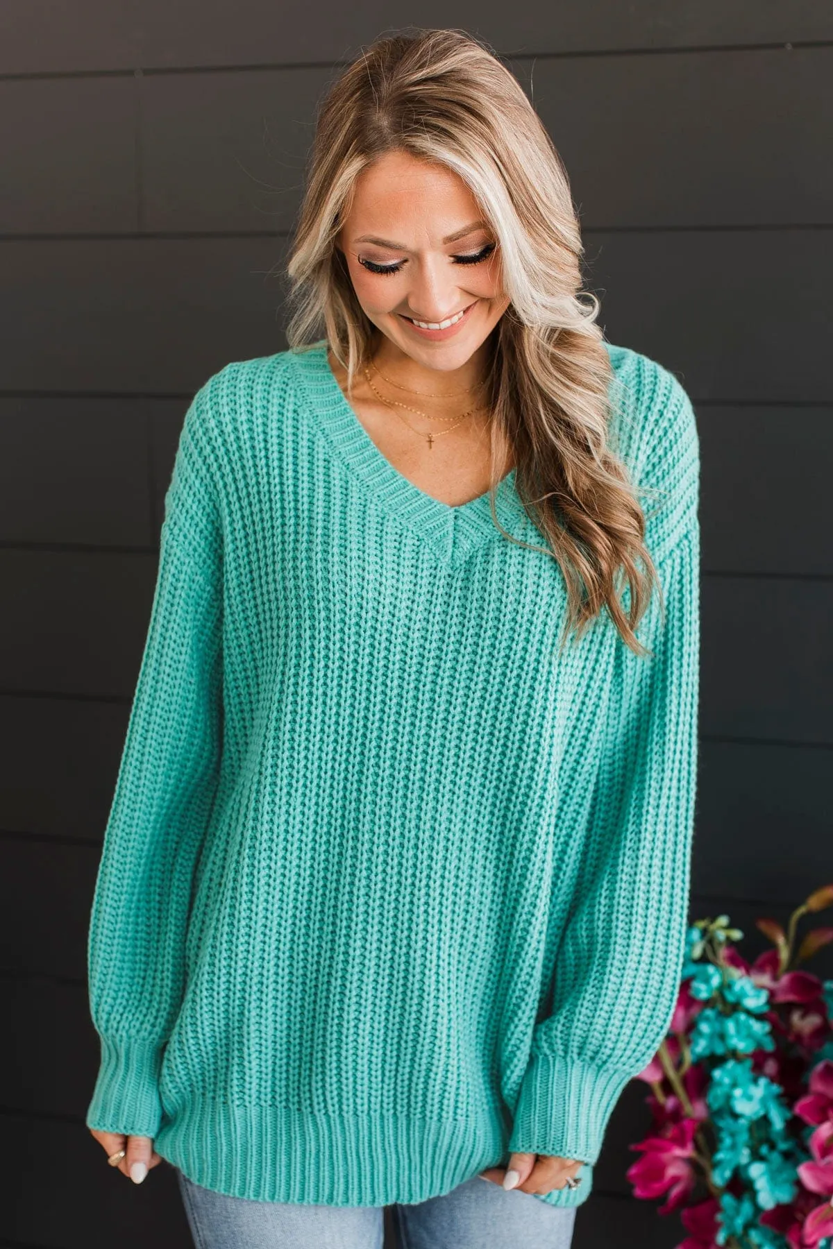 Sparkling Passion Knit Sweater- Dark Mint