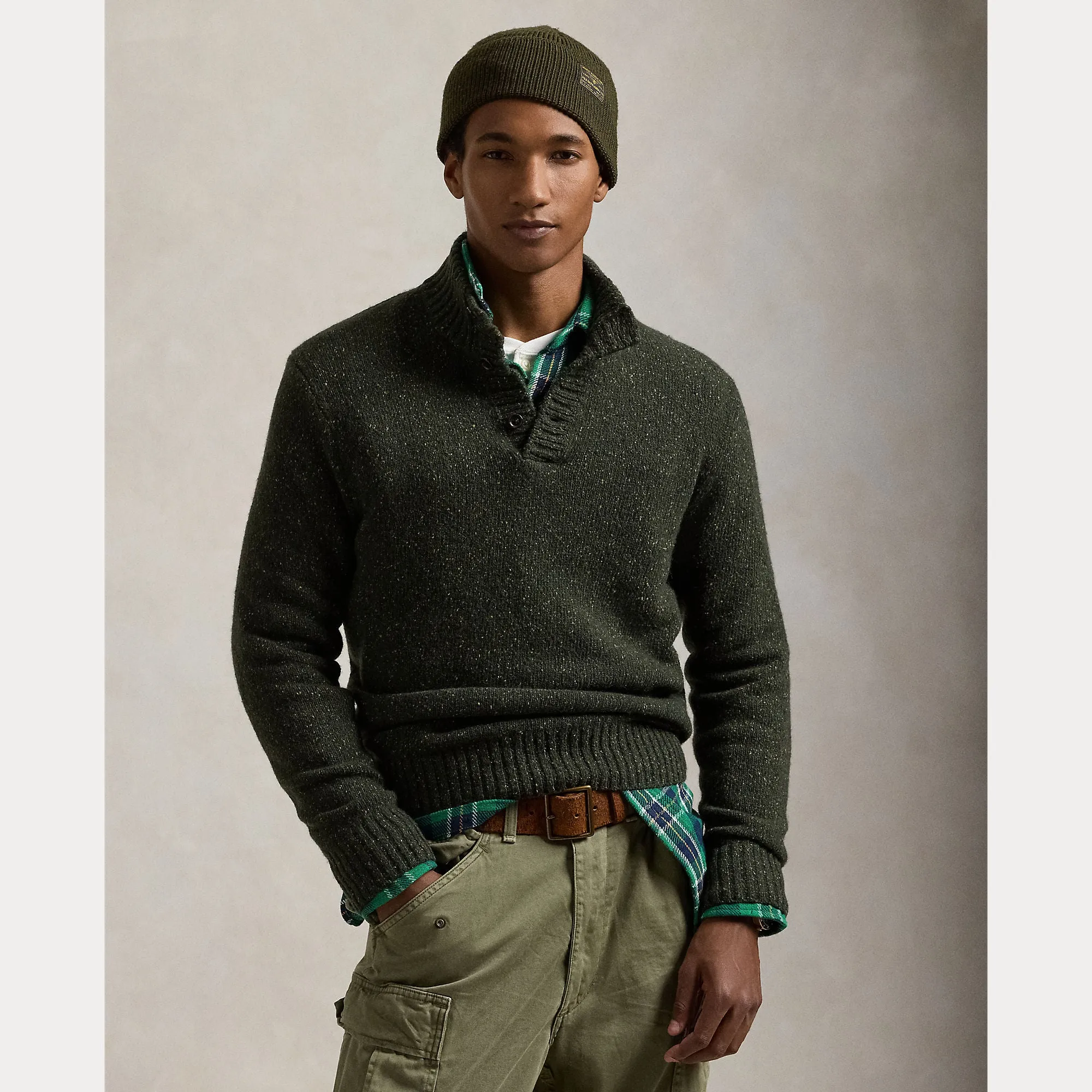 SPECKLED WOOL-BLEND MOCKNECK SWEATER