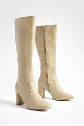 Straight Block Heel Knee High Boots