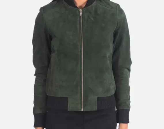 Suede Green Bomber Jacket